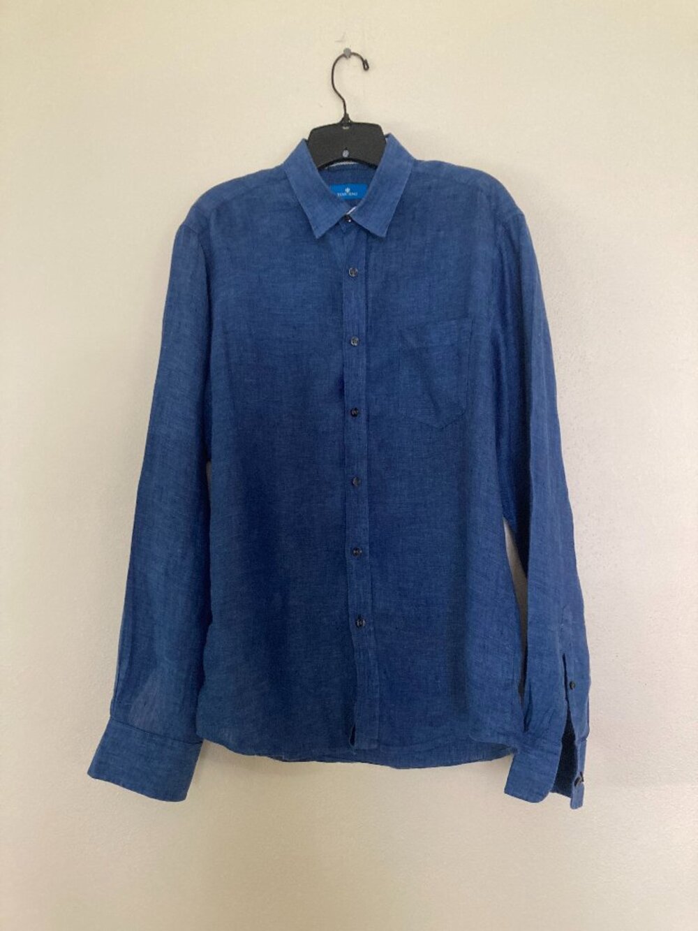TOSCANO NAVY BLUE 100% LINEN SHIRT SIZE M